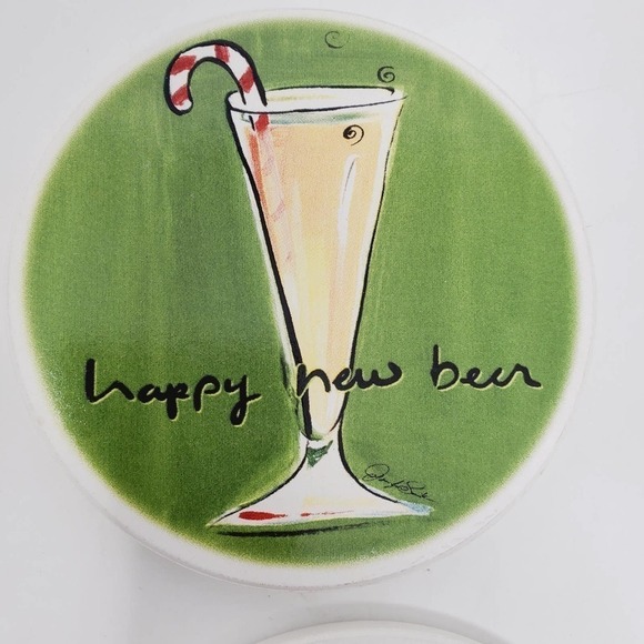 16. Ceramic Martini Mistletoe Mimosa Round Holiday Party Coasters Set of 4 - Picture 7 of 13